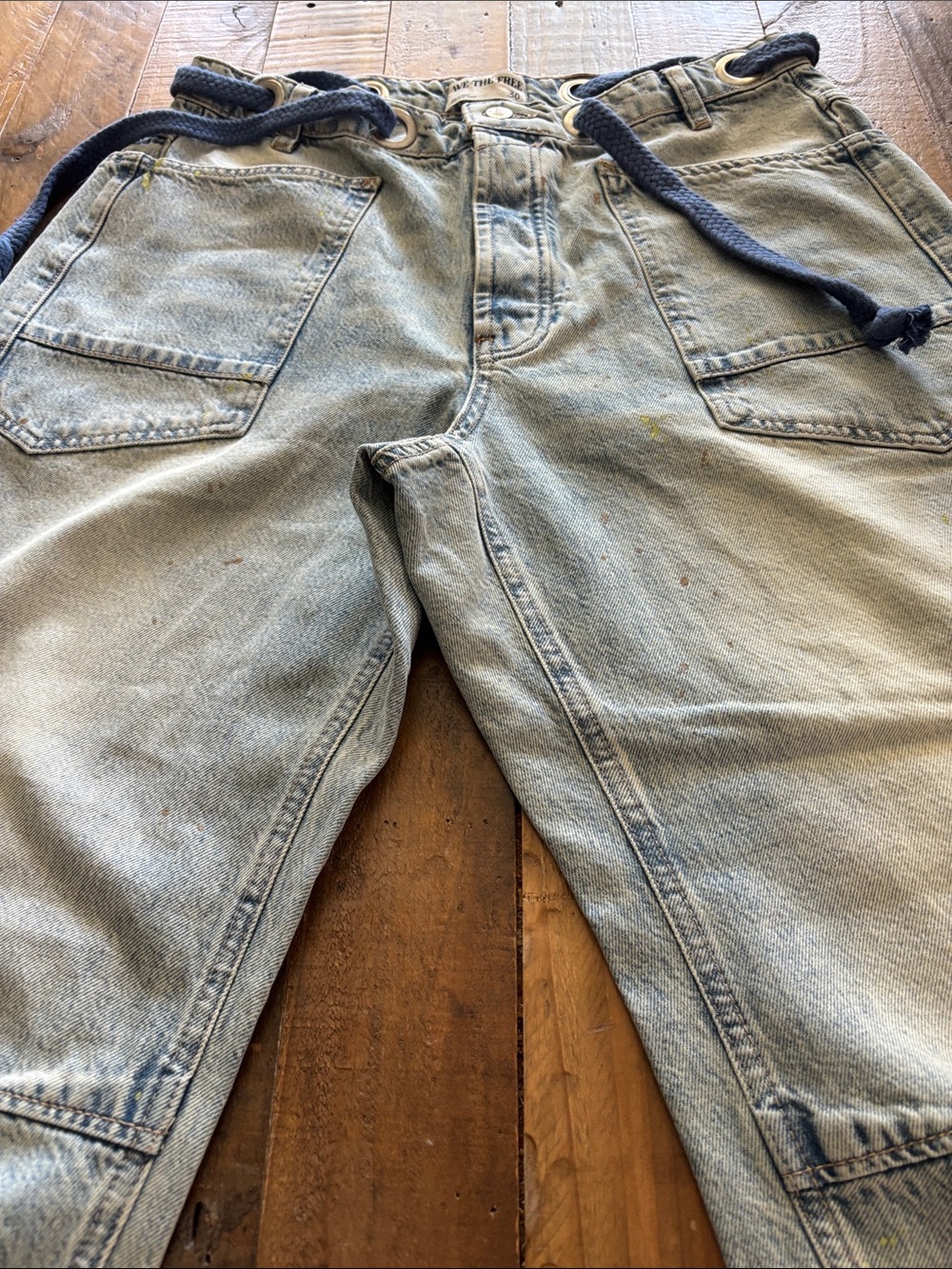 We The Free Women’s Moxie Light Blue Denim Work Pants with Drawstring Waist